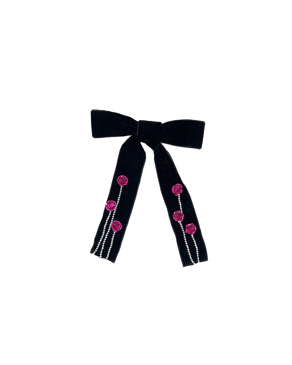 Black velvet bow with embroidered flowers | Tétè Handmade Accessories