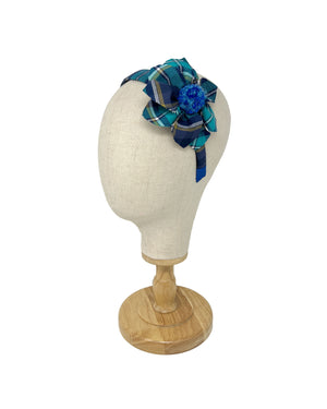 Blue tartan flower hairband