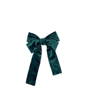 Dark green velvet double bow barrette