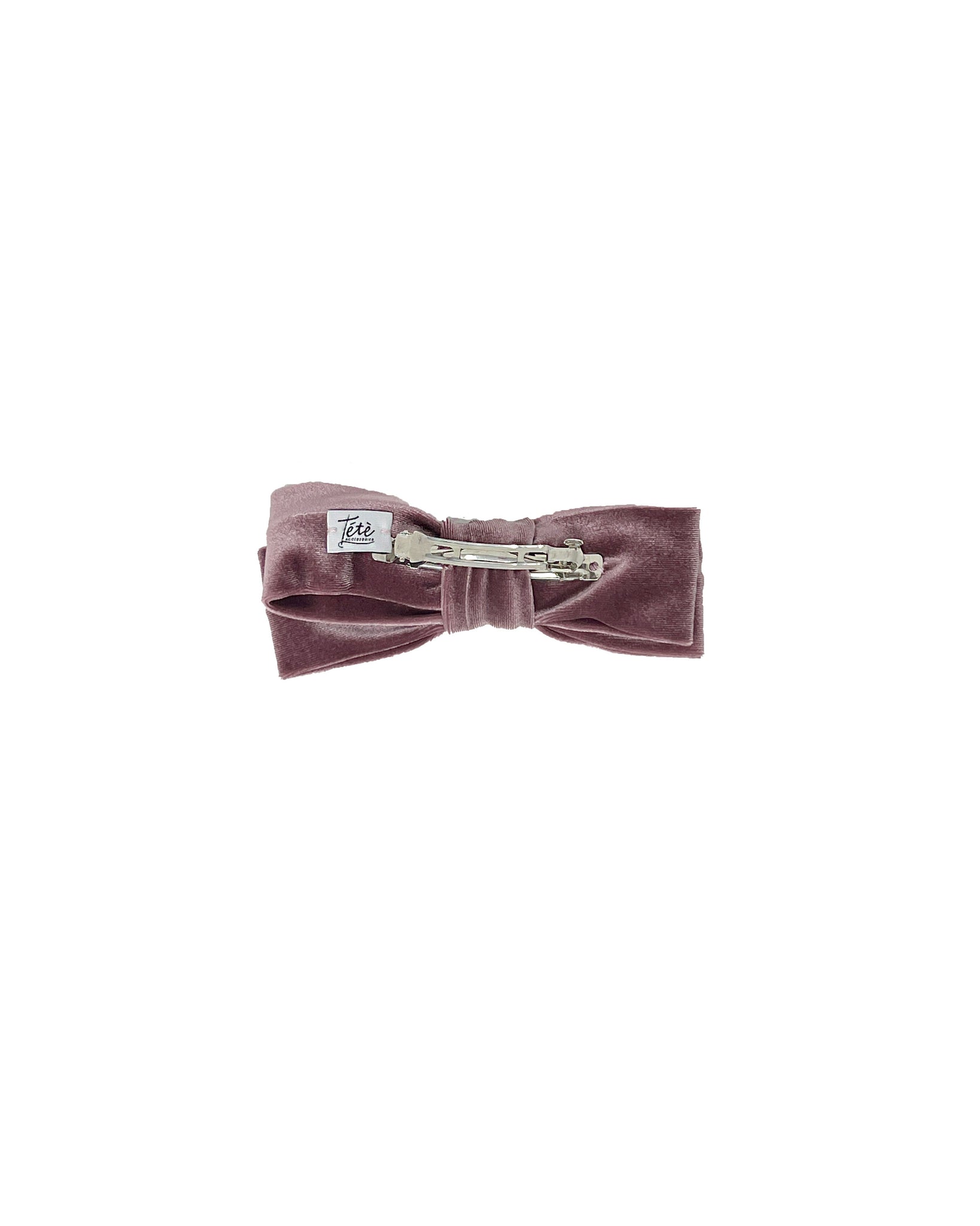 Embroidered dark pink velvet bow barrette with crystals