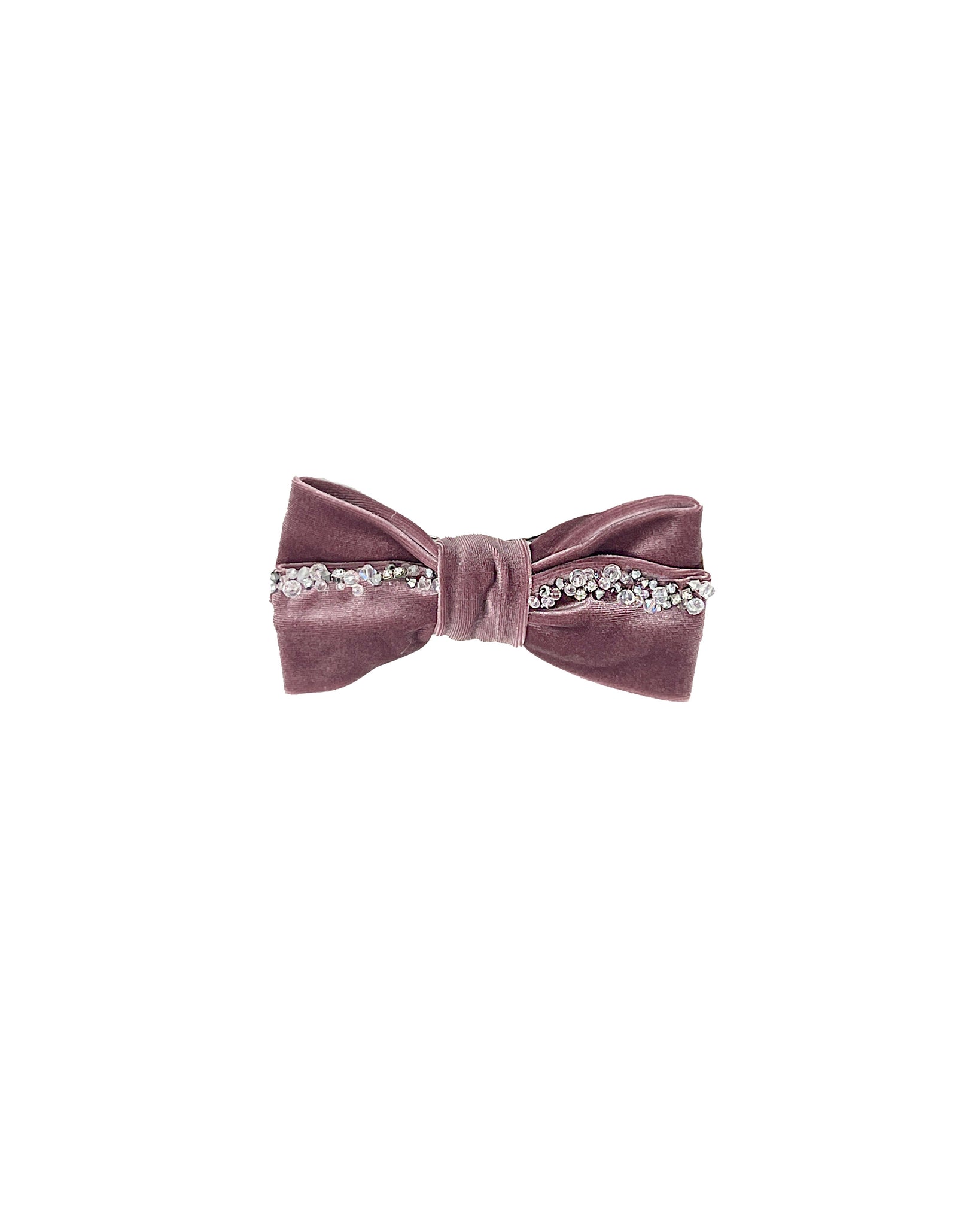 Embroidered dark pink velvet bow barrette with crystals
