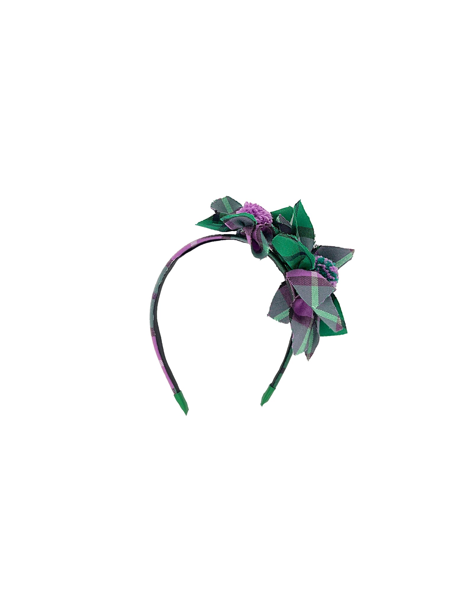Green and lilac tartan double flower hairband