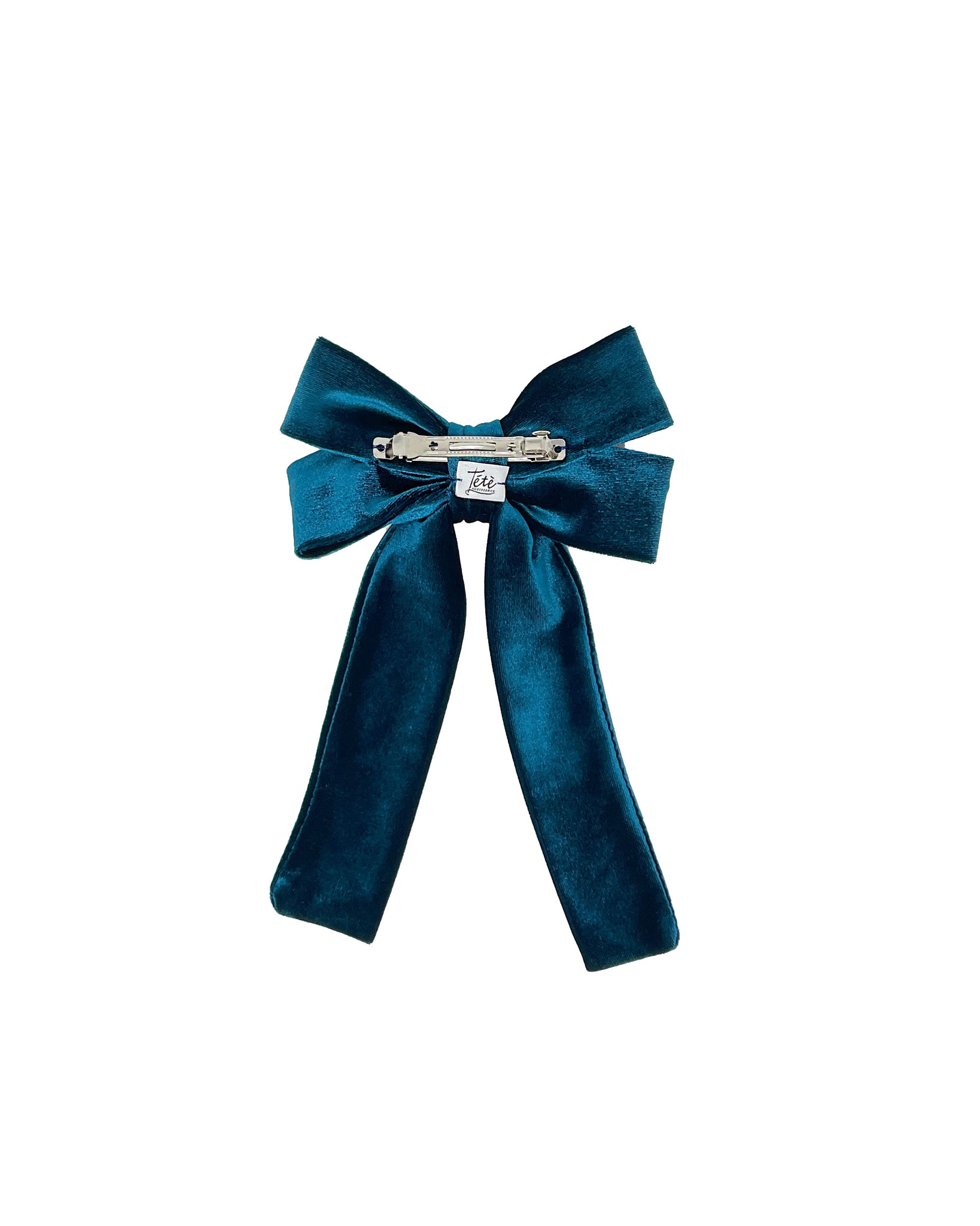 Octanium blue velvet double bow barrette