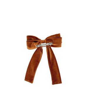 Rust color velvet bow barrette