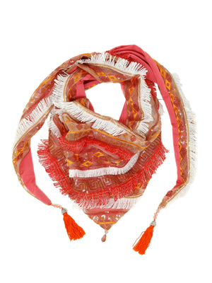 Coral and white ethnical bandana