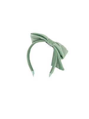 Light green cotton velvet hairband with lateral bow