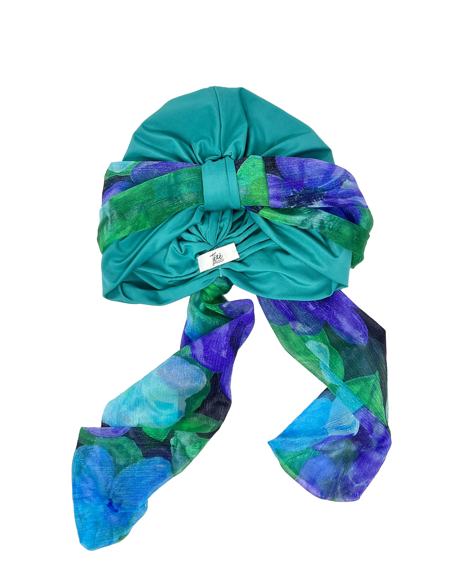 Aqua green jersey turban with foulard