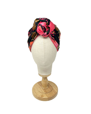 Black and pink floral patterned vintage "Rachel" turban