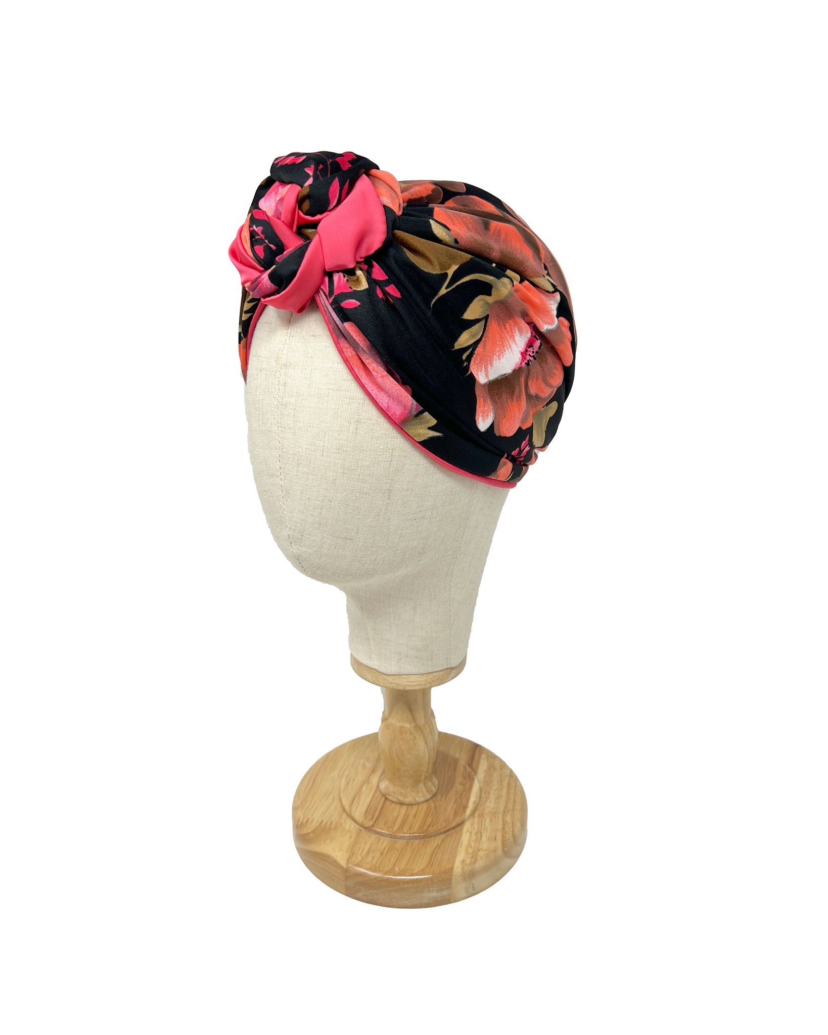 Black and pink floral patterned vintage "Rachel" turban