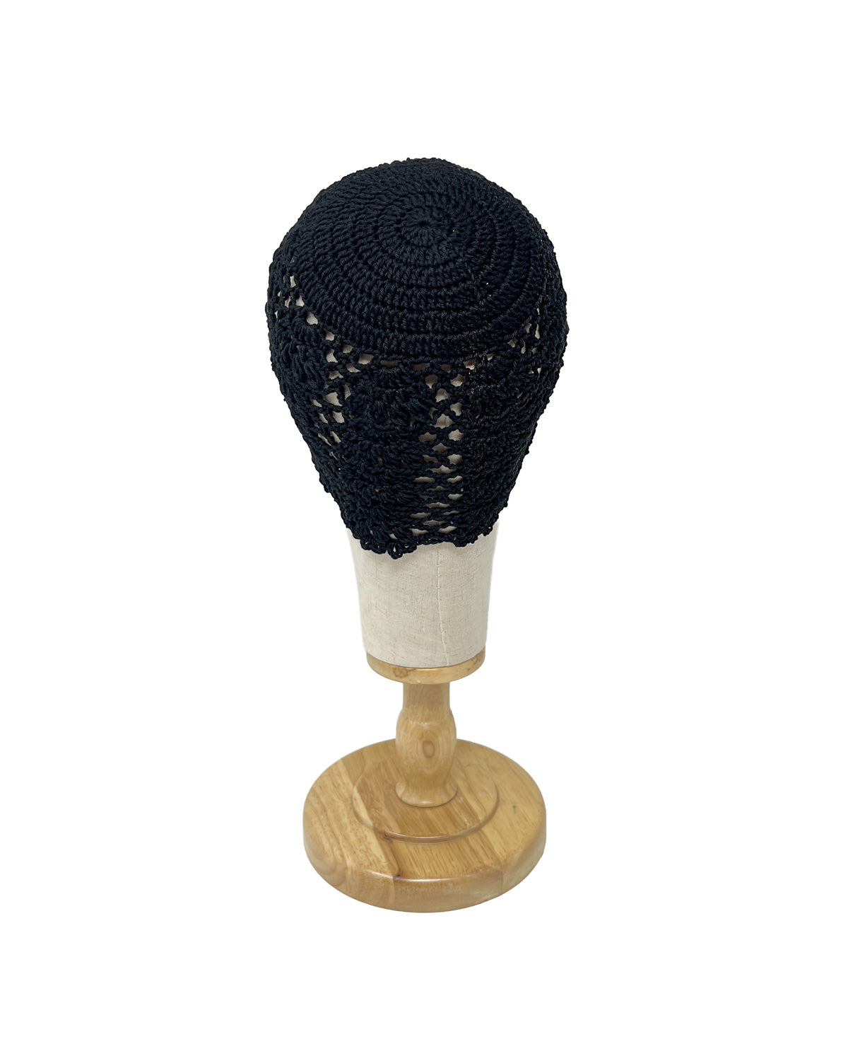 Black cotton crocheted bonnet hat