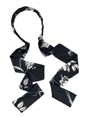 Black and white flowered pattern satin foulard hairband