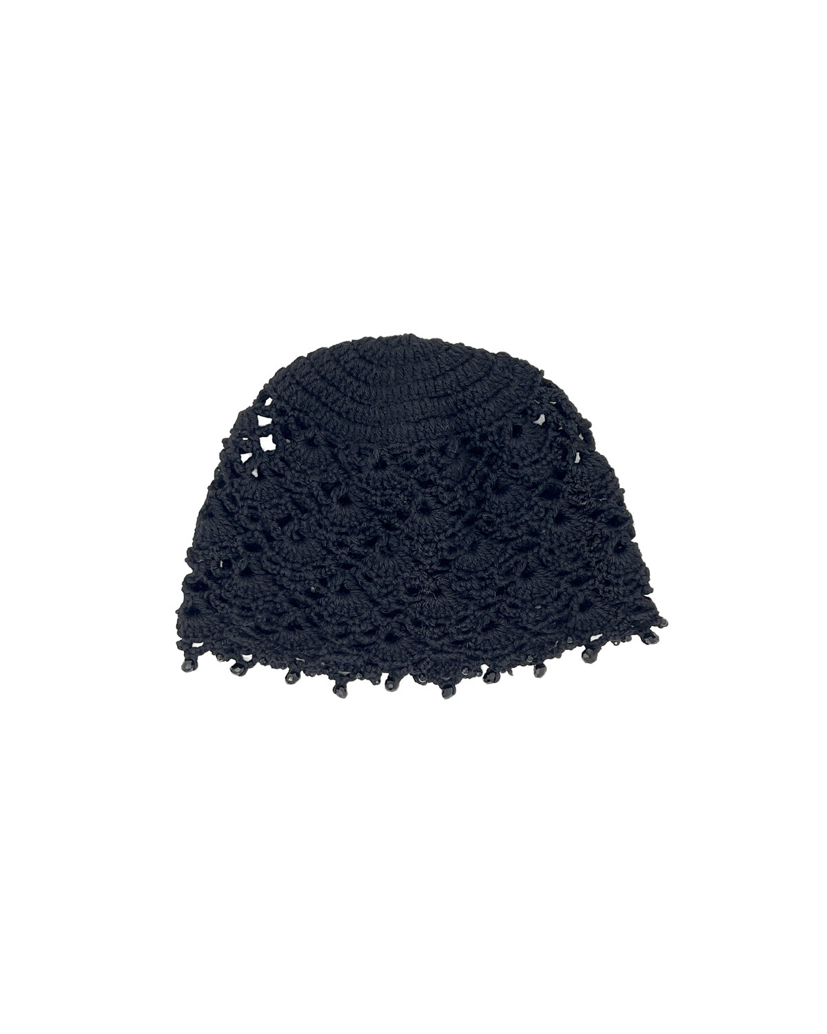 Black wool crocheted bonnet hat with crystals