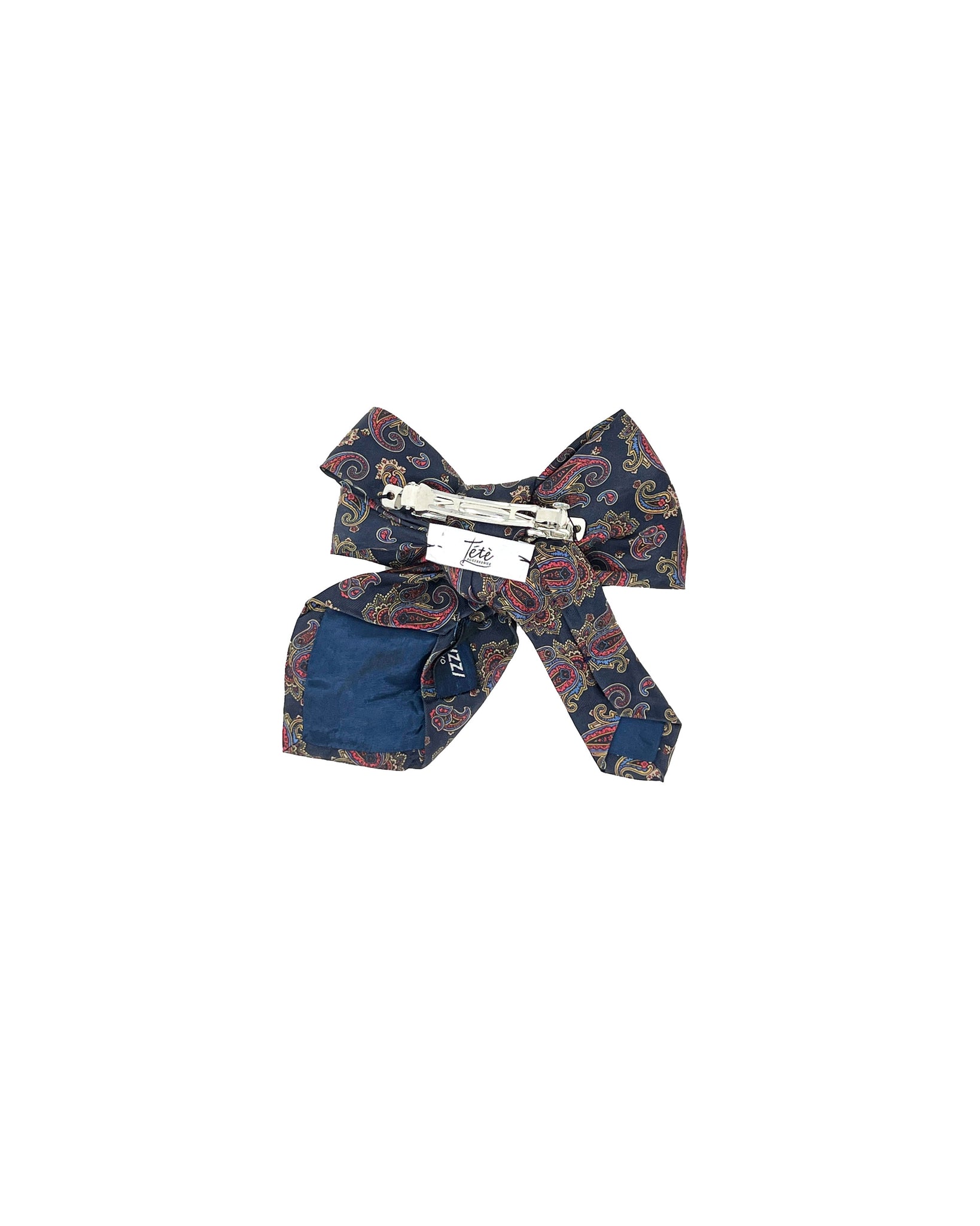 Blue paisley silk vintage bow barrette