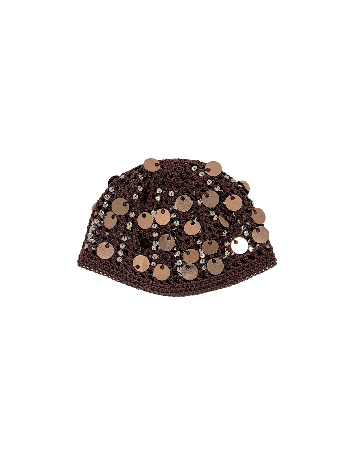 Brown chocolate cotton crocheted bonnet with sequins