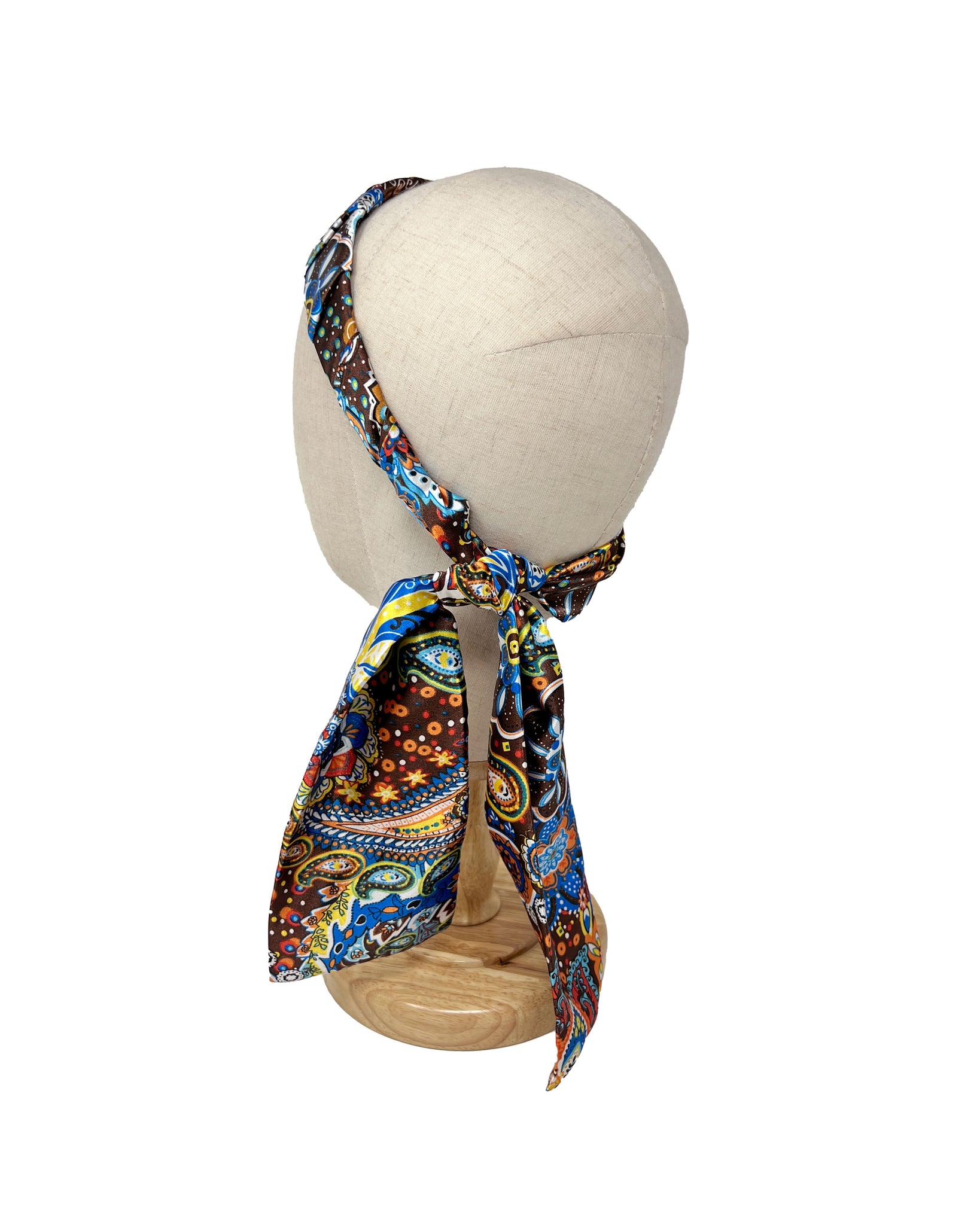 Brown pailsley patterned satin foulard hairband