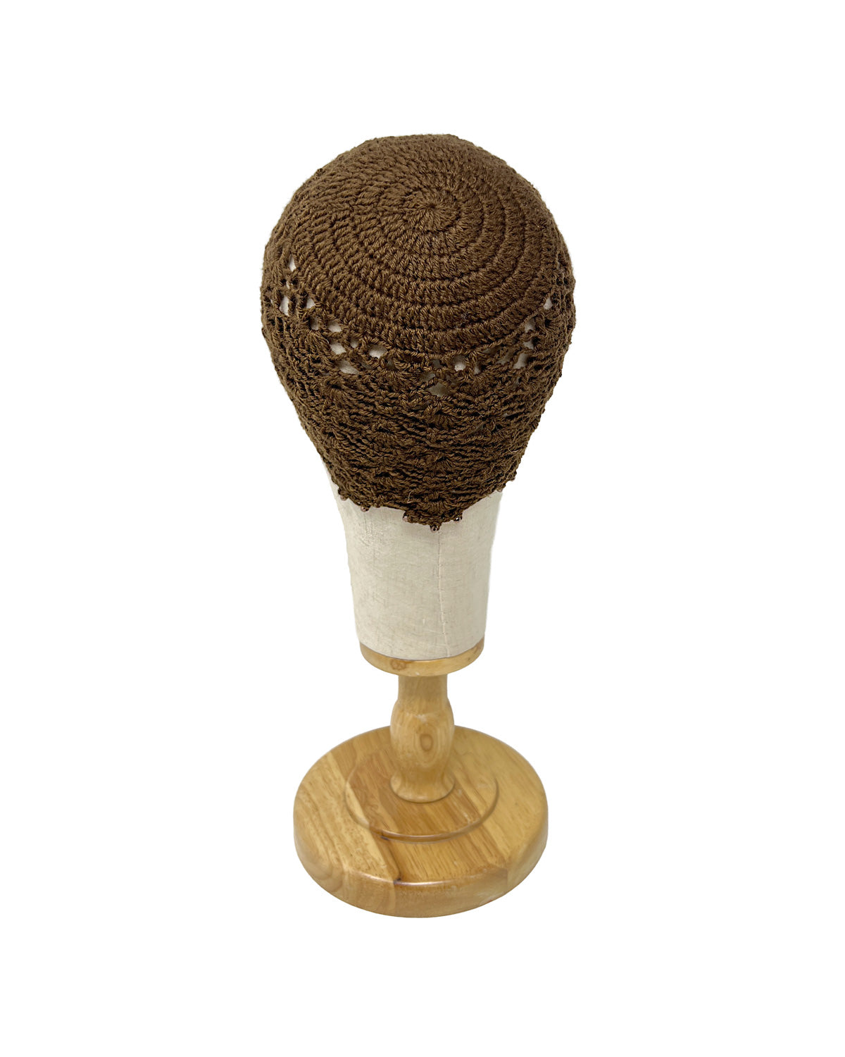 Brown wool crocheted bonnet hat with crystals