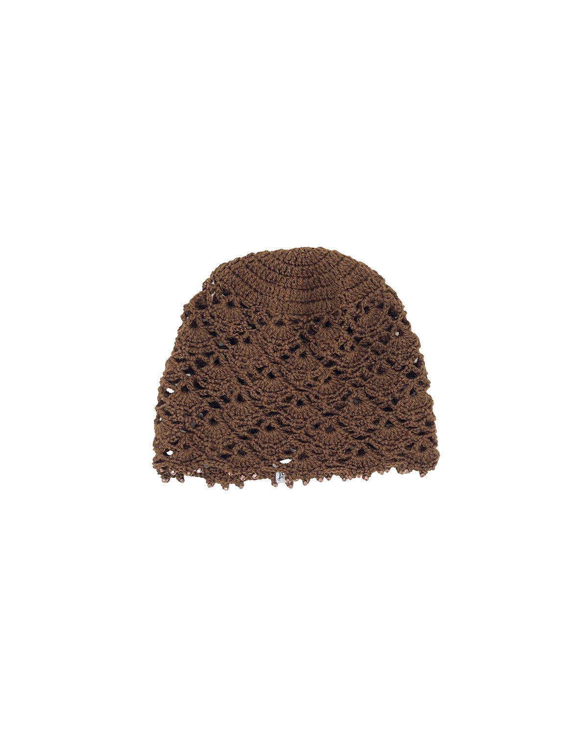 Brown wool crocheted bonnet hat with crystals