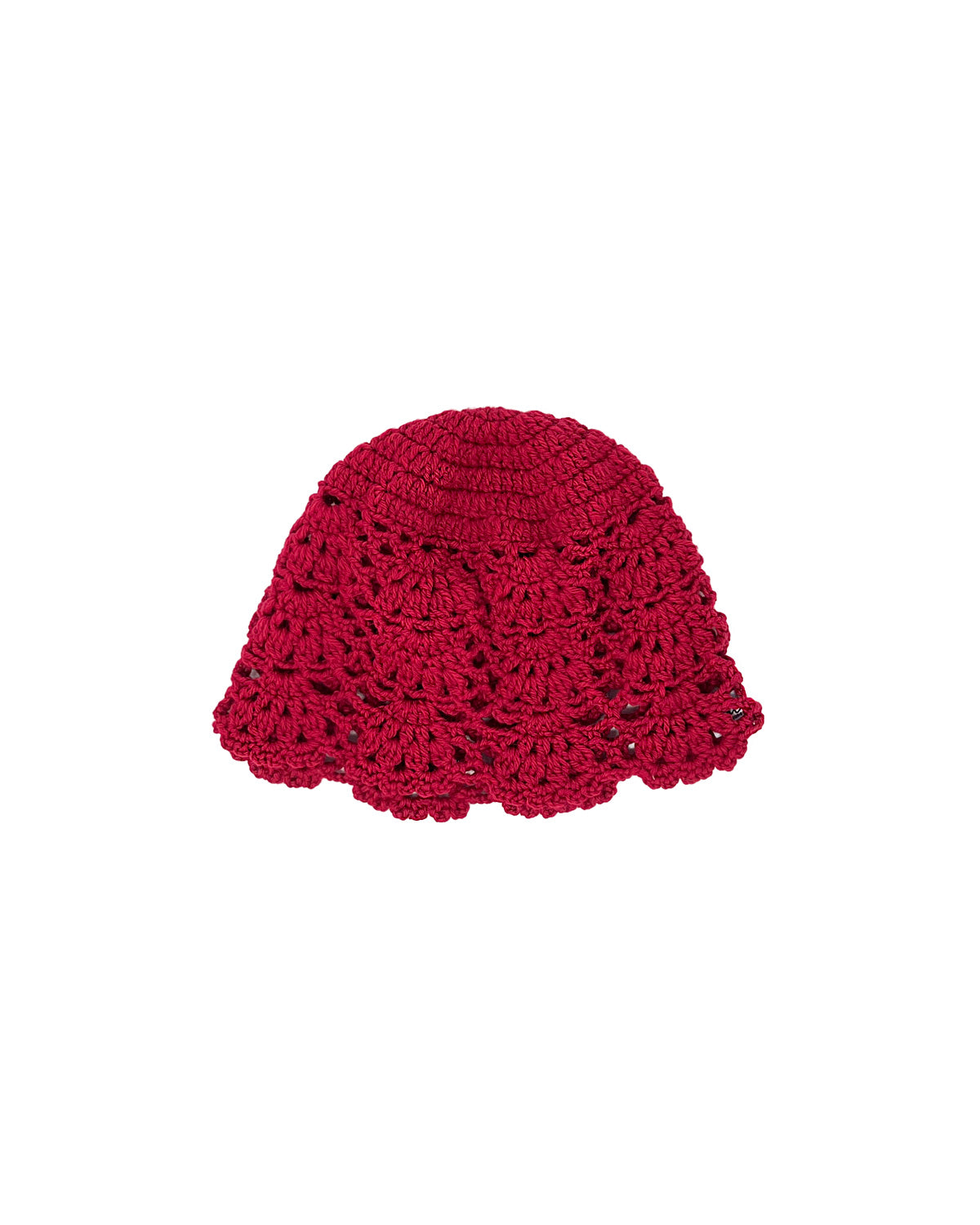 Cherry red wool crocheted bonnet hat