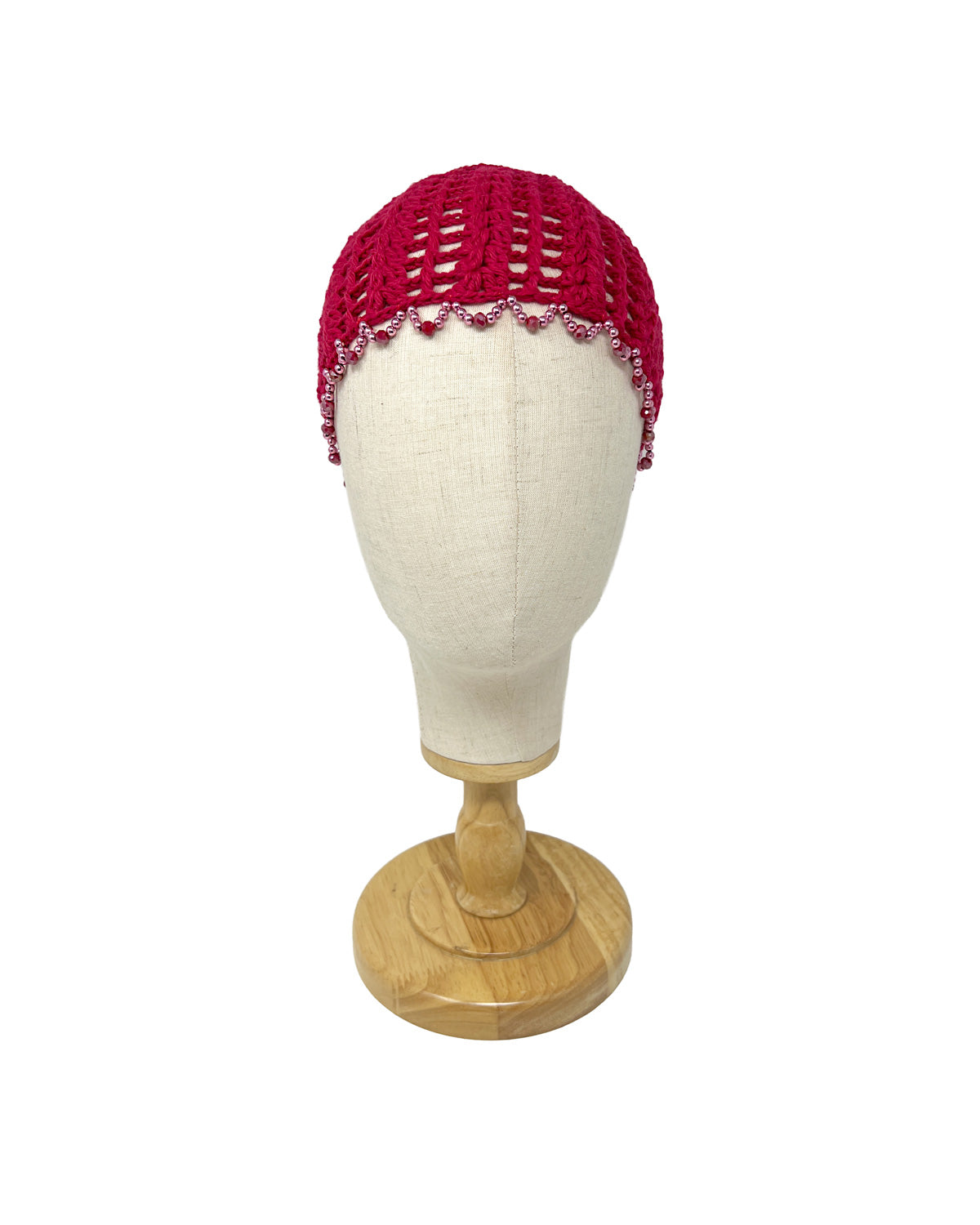 Red wool crochet bonnet hat with crystals | Tétè Handmade 