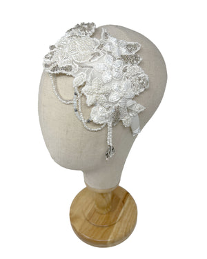 Embroidered bridal hairband with side crystals