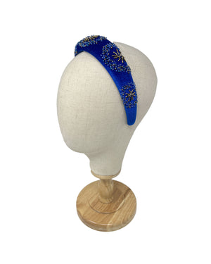 Electric blue velvet embroidered padded hairband