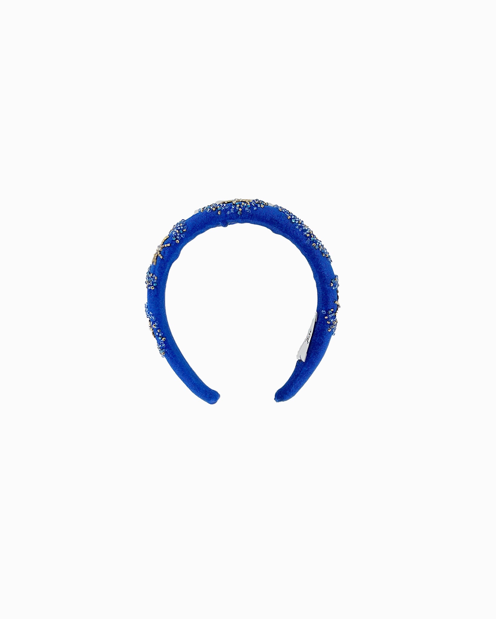 Electric blue velvet embroidered padded hairband
