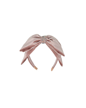 Embroidered pink velvet hairband with bow