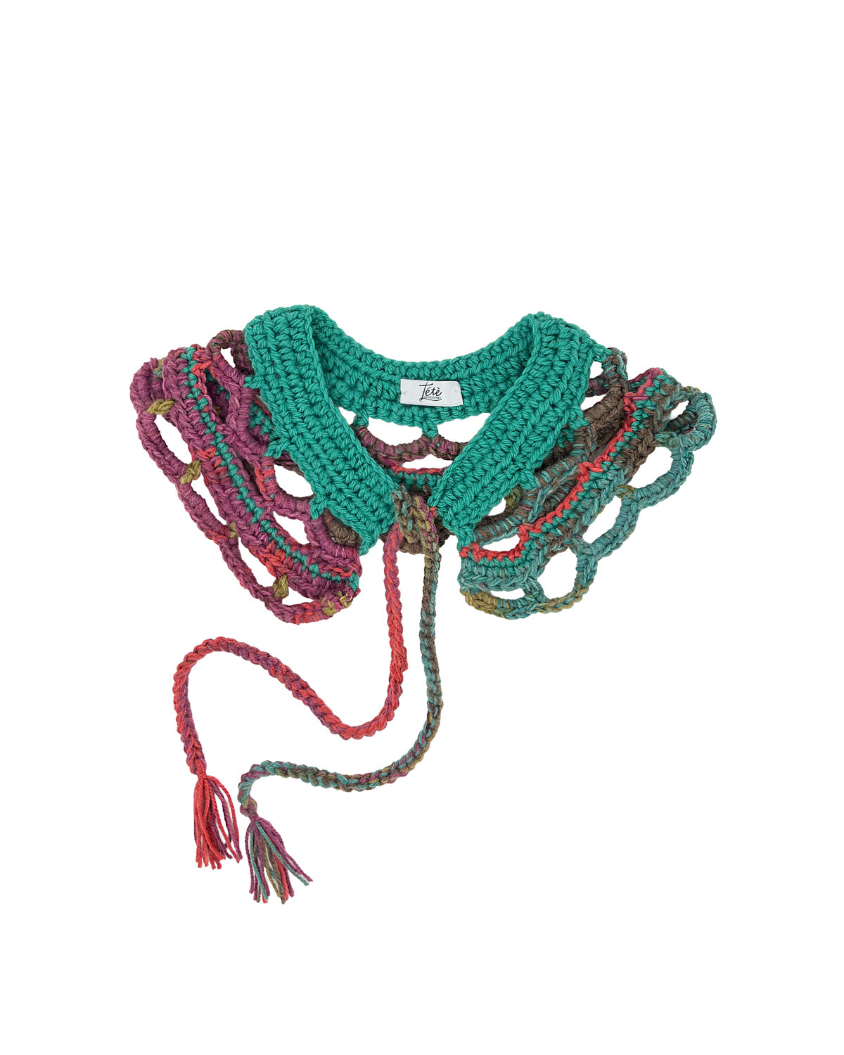 Emerald green and fuxia wool crocheted collar