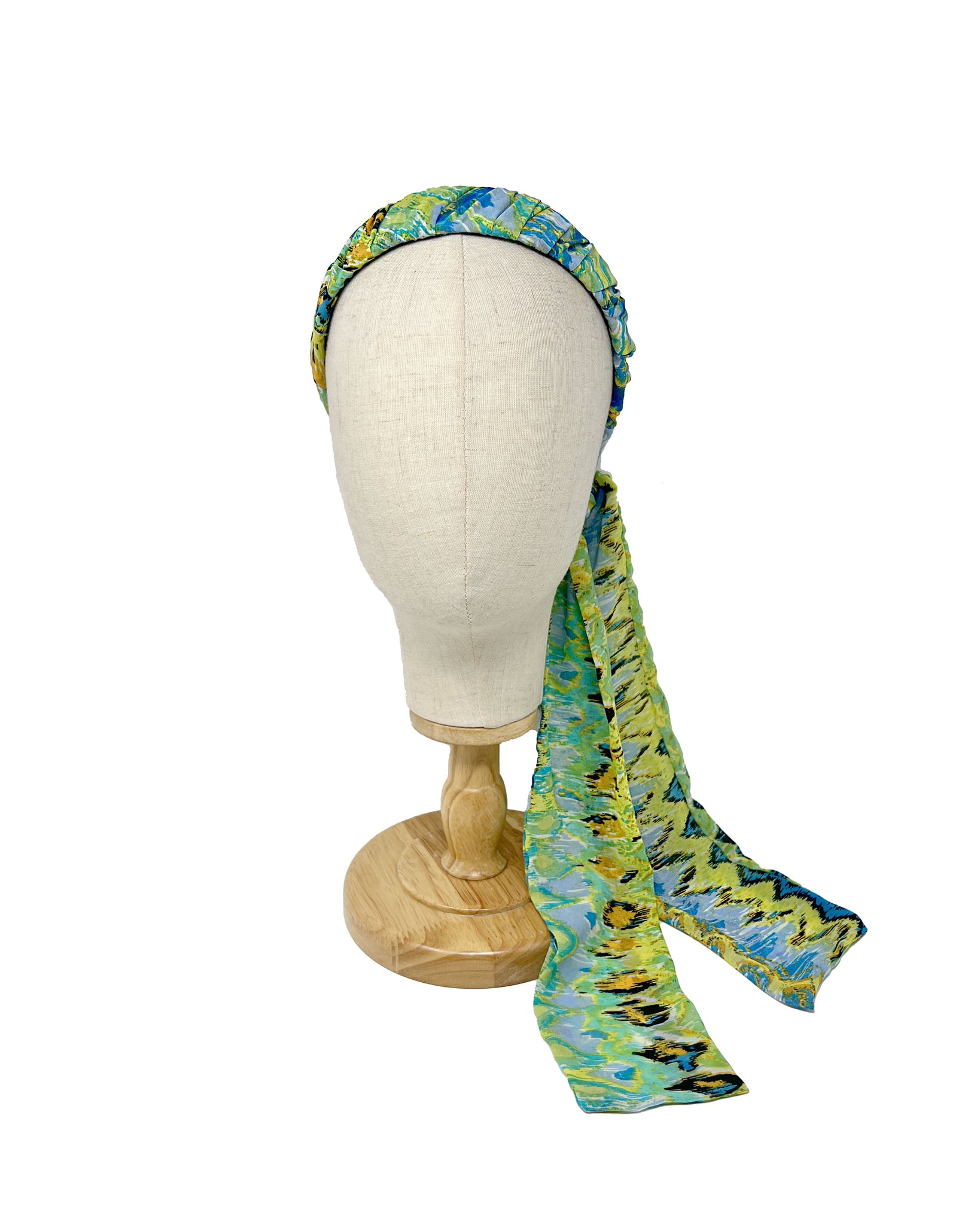 Green georgette foulard hairband with ethnical pattern