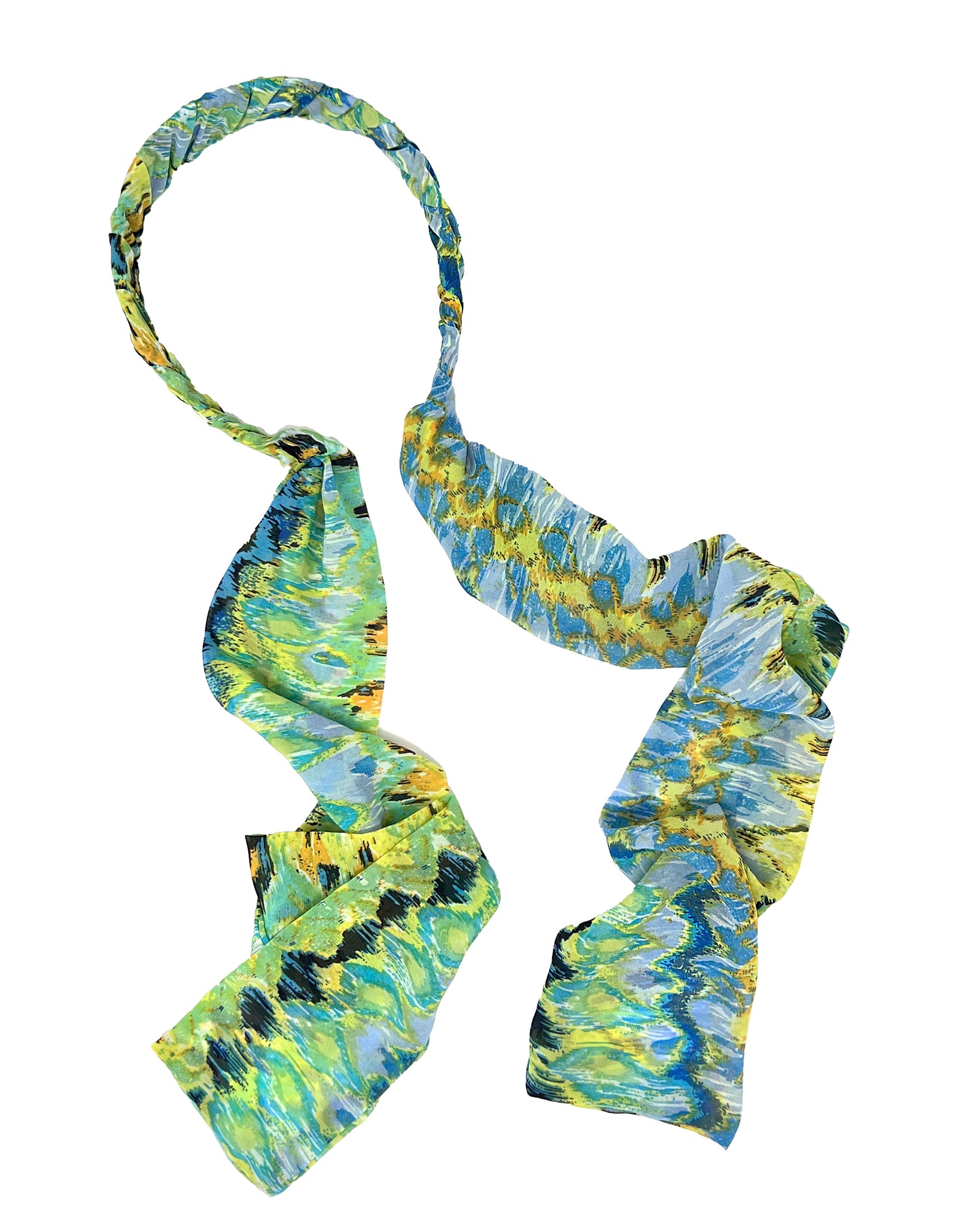 Green georgette foulard hairband with ethnical pattern