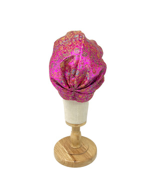Fuxia and gold silk brocade devoré "Rachel" turban