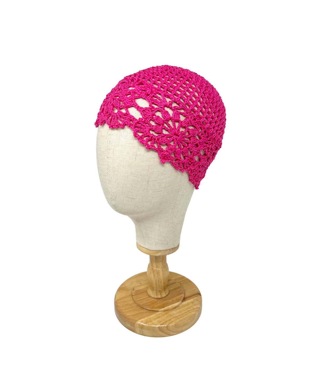 Fuxia cotton crocheted bonnet hat