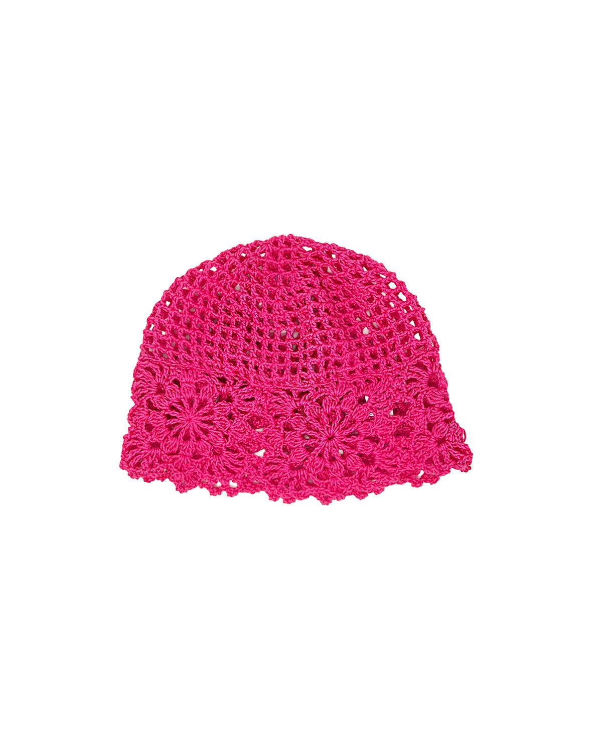 Fuxia cotton crocheted bonnet hat