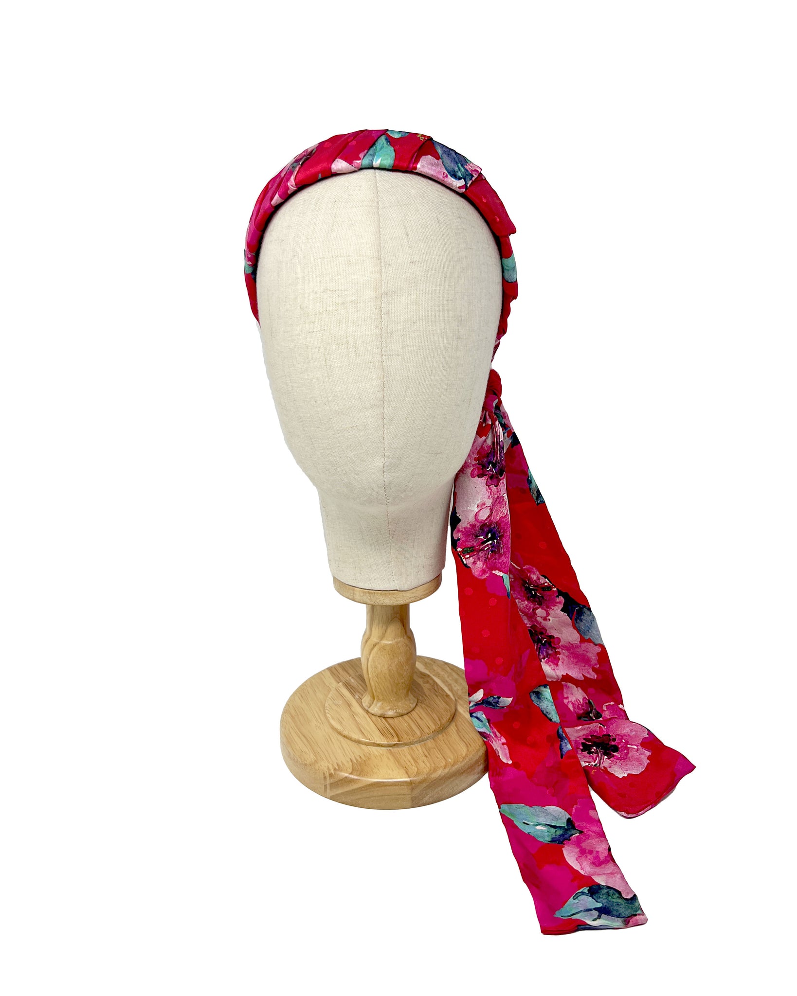 Fuxia flowered pattern silk foulard hairband