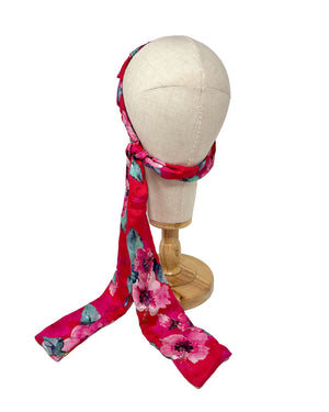 Fuxia flowered pattern silk foulard hairband