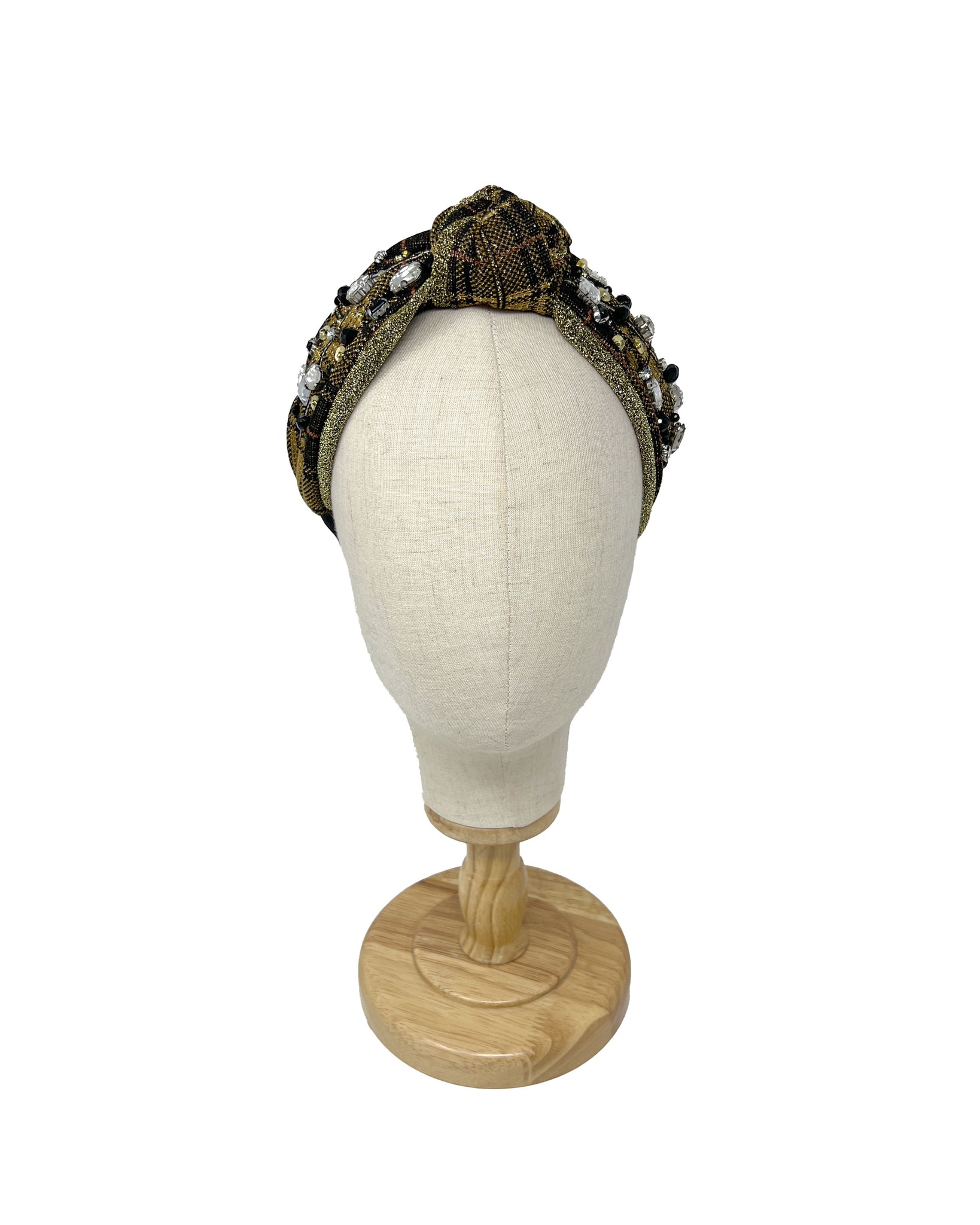 Golden lurex plaid jersey hairband with central knot