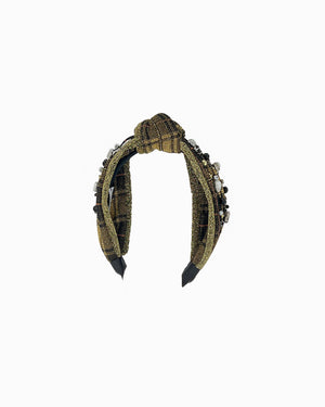Golden lurex plaid jersey hairband with central knot