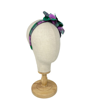 Green and lilac tartan double flower hairband