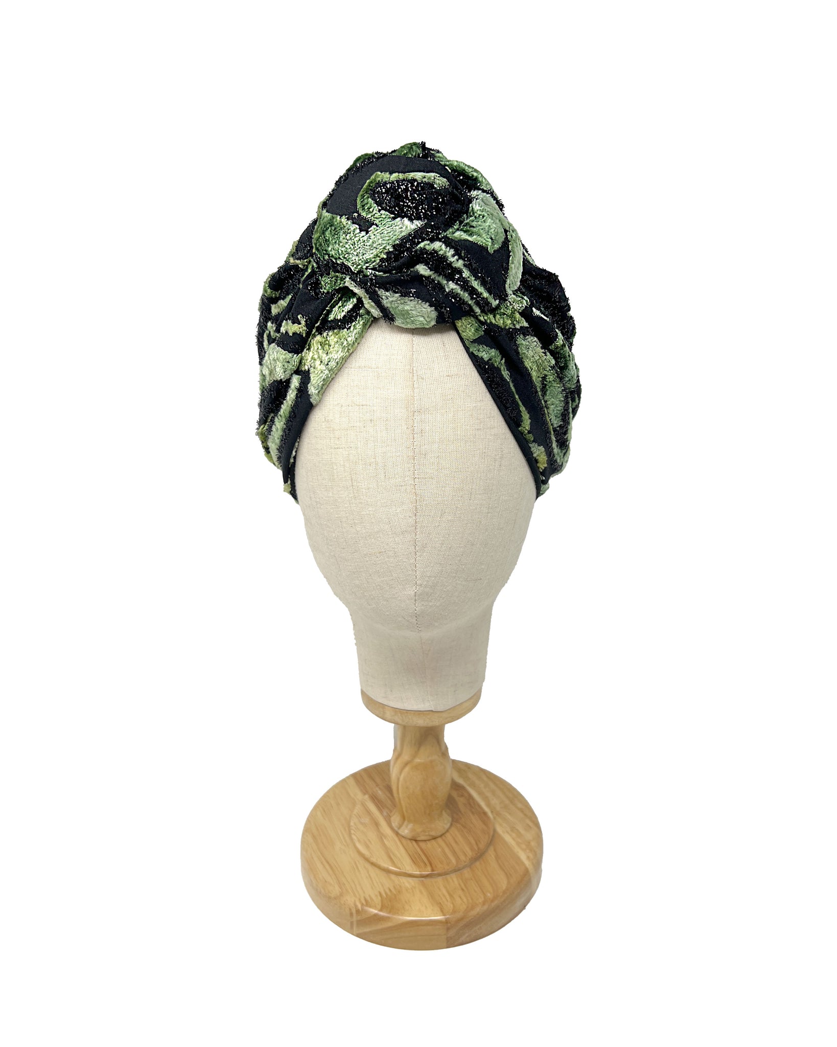 Green and black velvet silk devoré "Rachel" turban