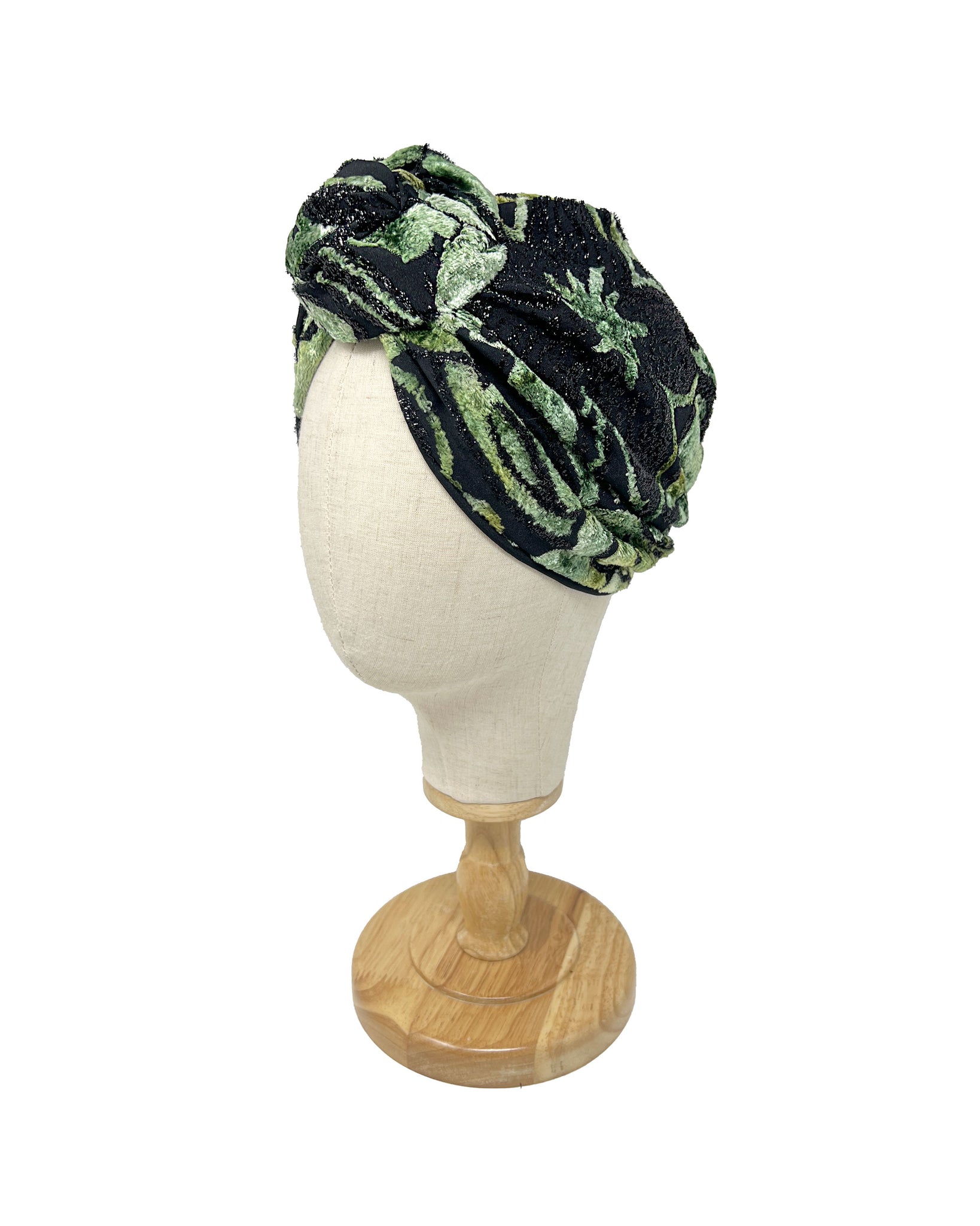 Green and black velvet silk devoré "Rachel" turban