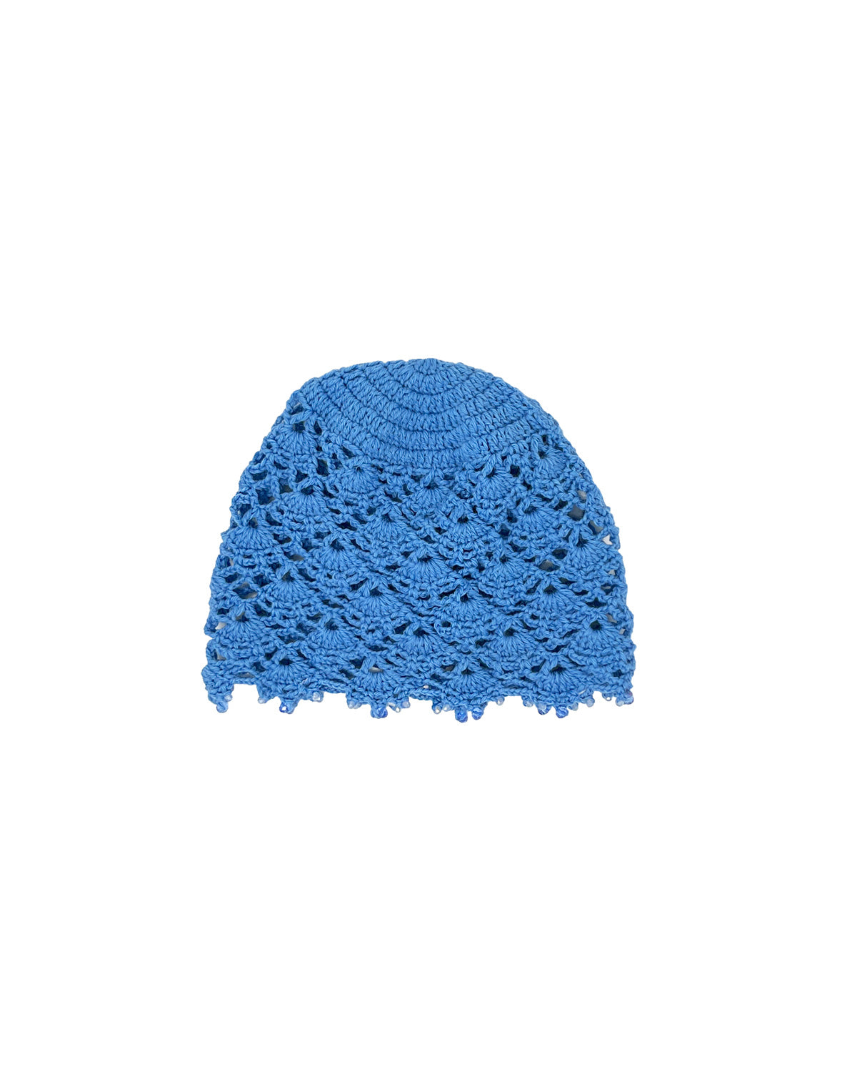 Light blue wool crocheted bonnet hat with crystals