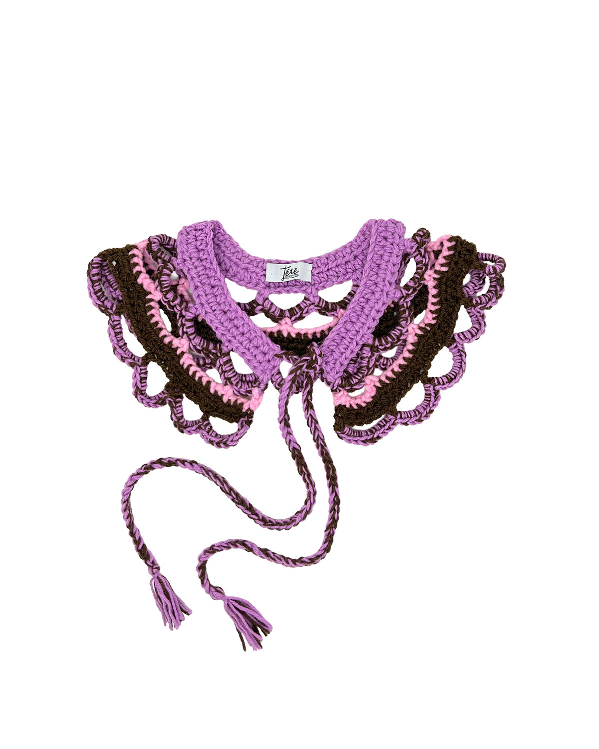 Lilac pink and brown wool crocheted collar