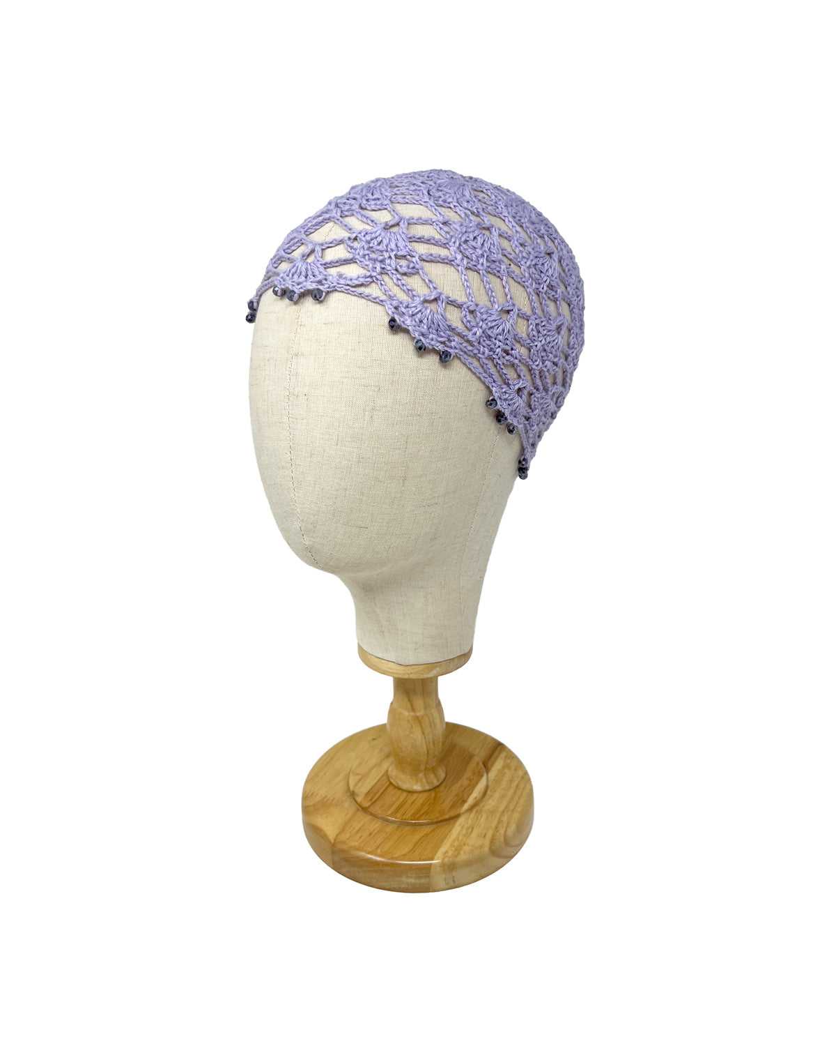 Lilac wool crocheted bonnet hat with crystals