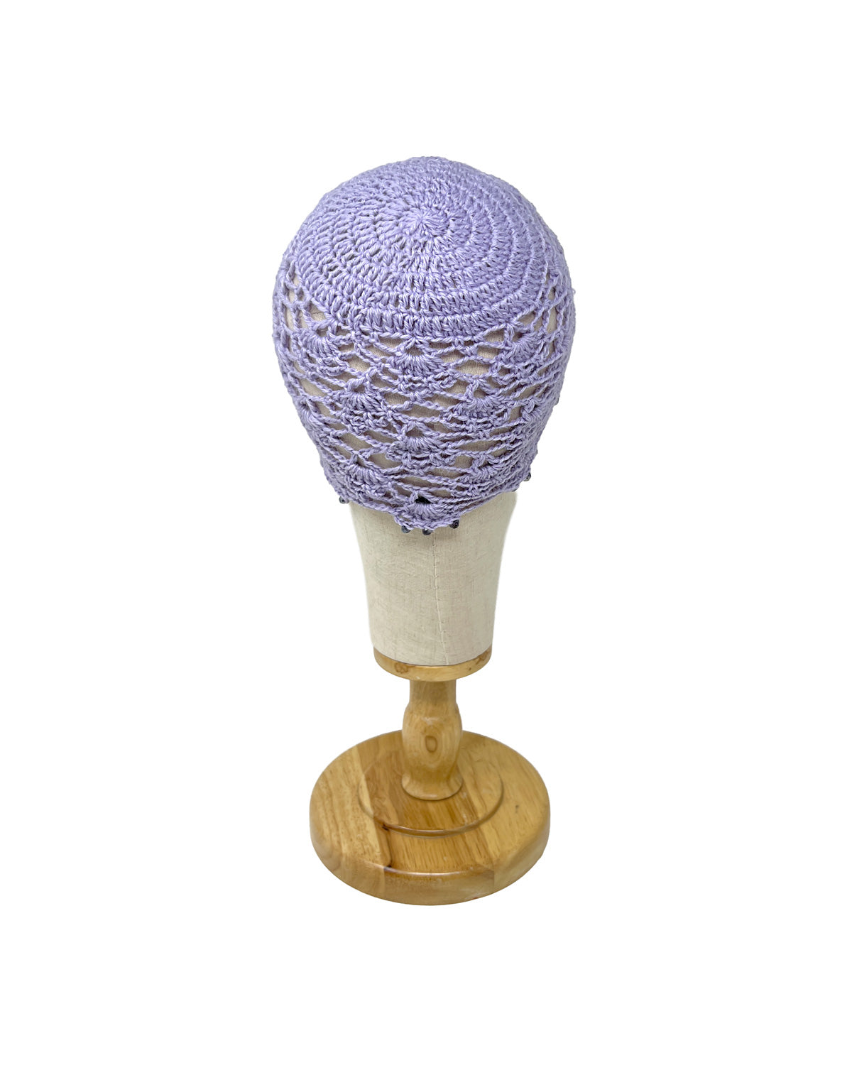 Lilac wool crocheted bonnet hat with crystals