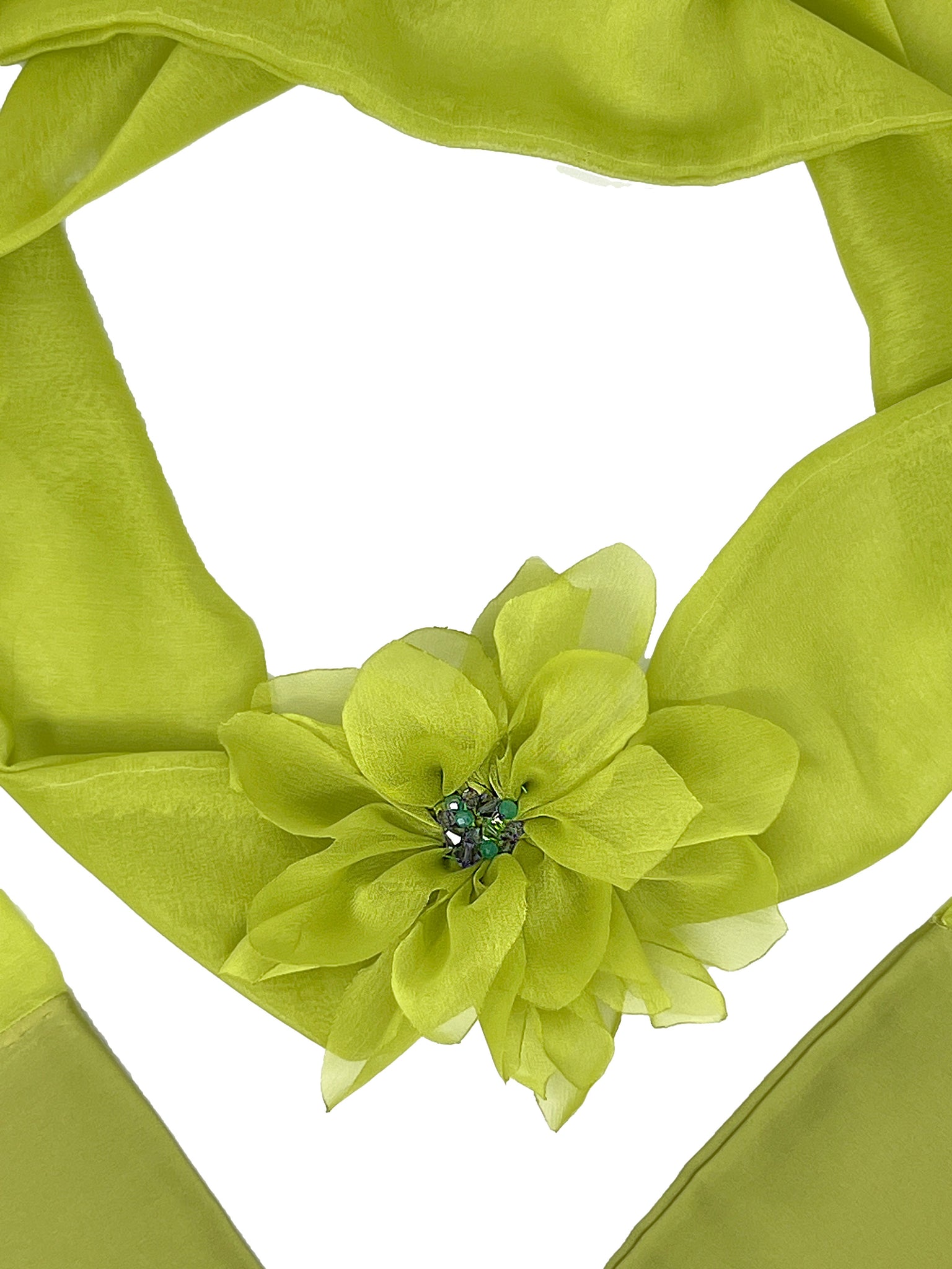 Lime chiffon foulard with embroidered flower
