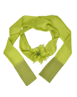 Lime chiffon foulard with embroidered flower