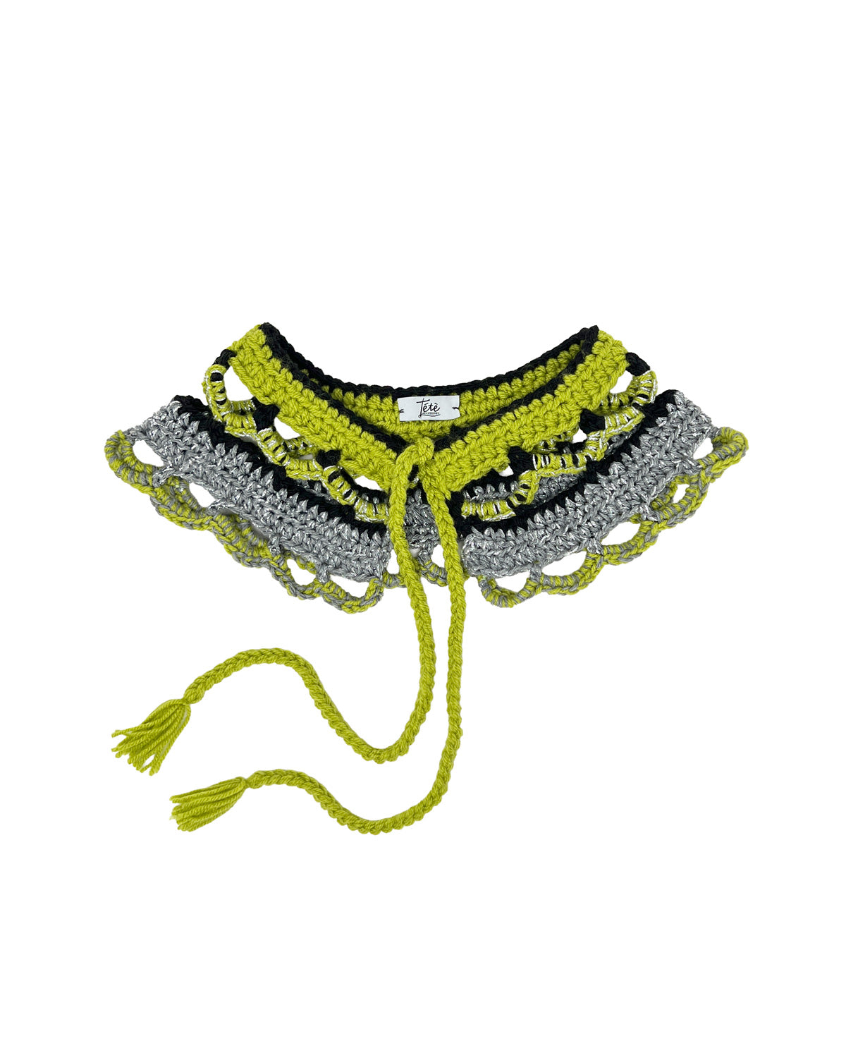 Lime green and grey wool crocheted collar