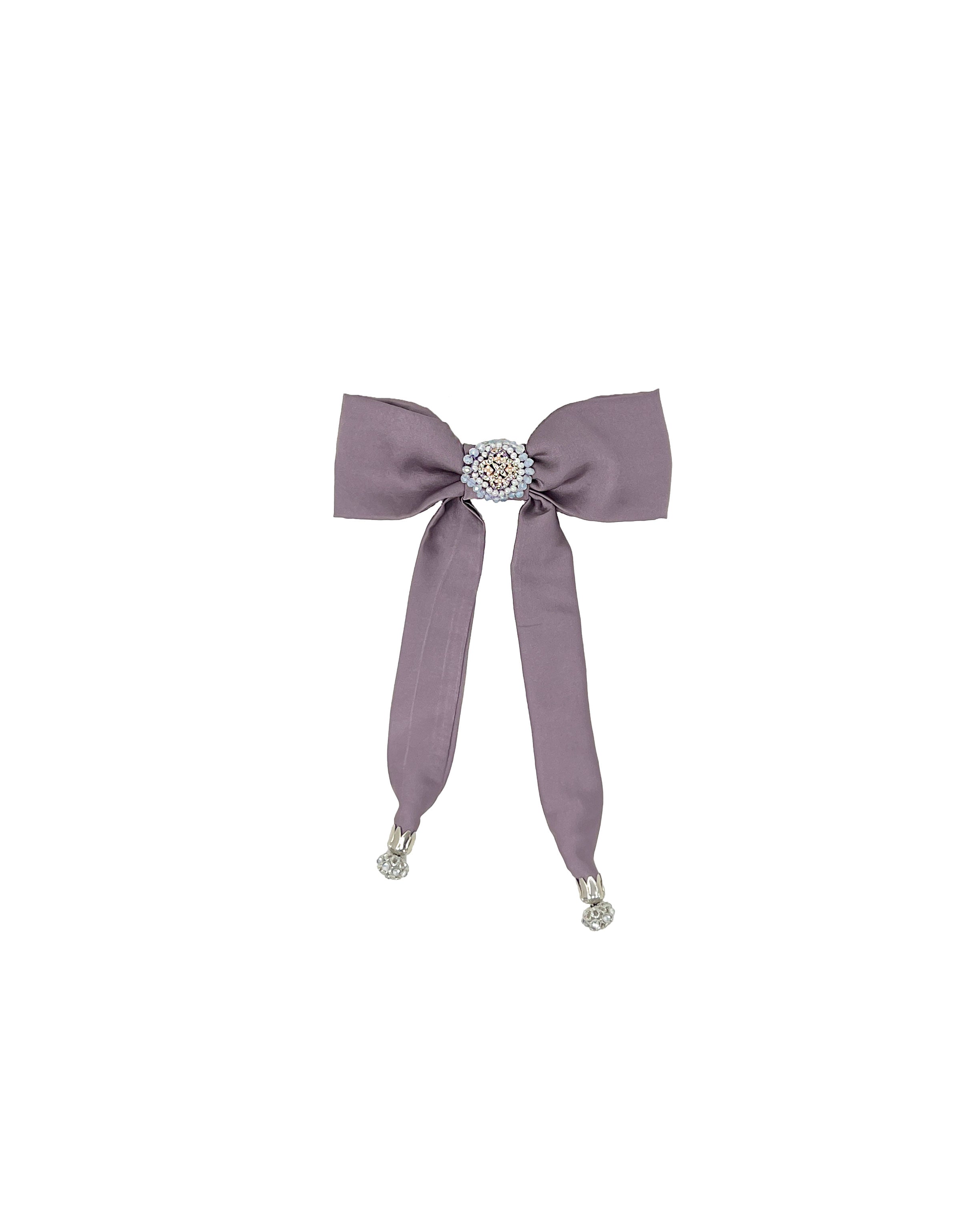 Mauve satin bow with embroidered crystals | Tétè Handmade  display picture 2
