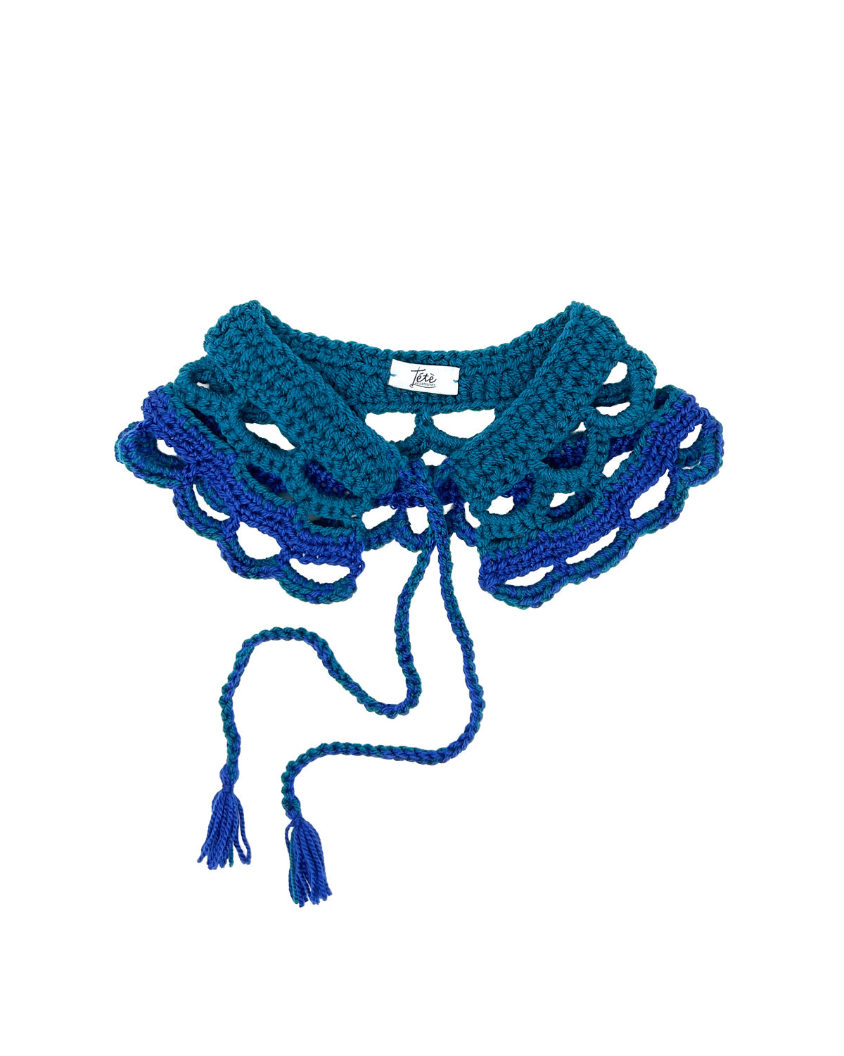 Octanium and electric blue wool crocheted collar