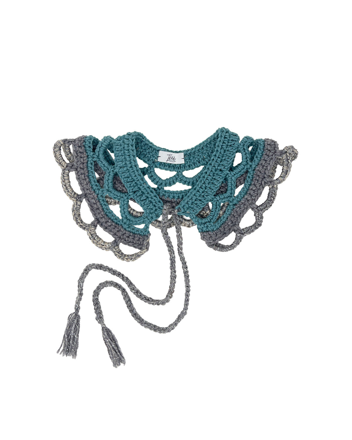 Petrol green  and grey wool crocheted collar